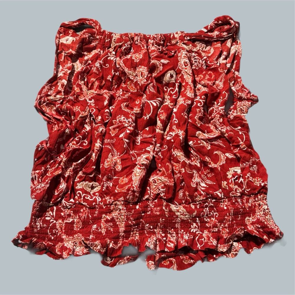 maurices large Women’s Patterned Blouse Tank Top red orange flowy ribbed